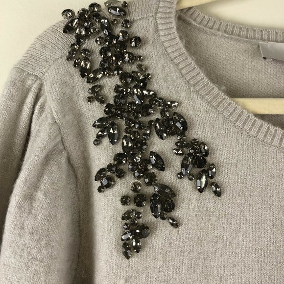 Loft Pullover Rouched Sleeve Rhinestone Sweater - Picture 3 of 6